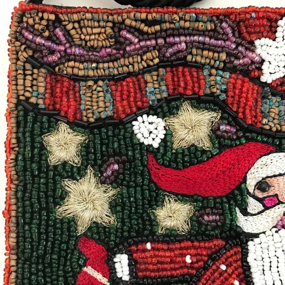 Beaded Crossbody Bag Mini Bag Beaded Stars Christmas Santa Embellished Bag - Picture 5 of 16